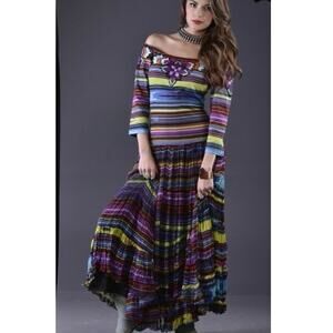 Vintage Collection full length Serape dress embroidered maxi off shoulder M med